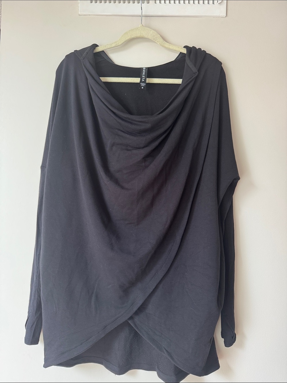 Athleta Black Draped Hooded Pullover